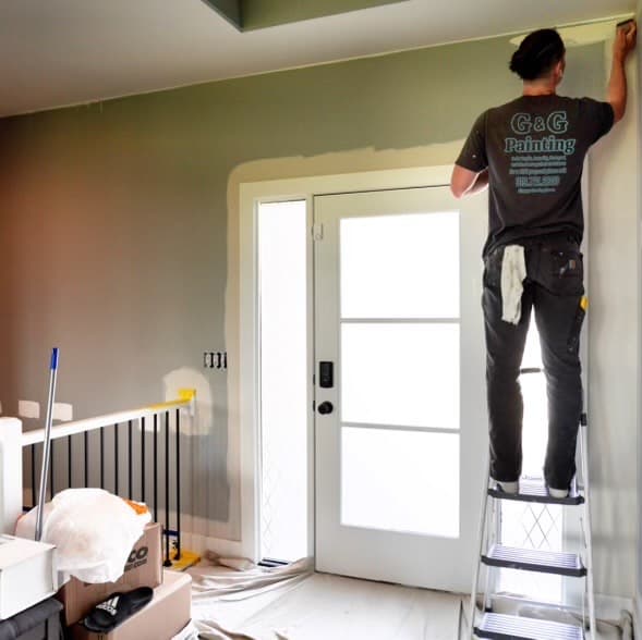 Freshly painted interior living room with clean lines and bright walls